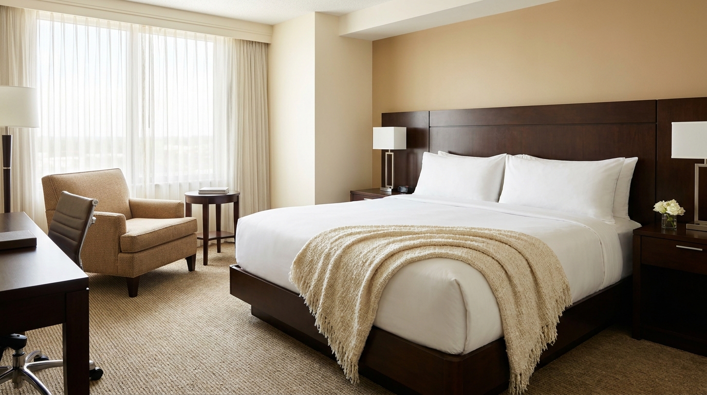 Hotel family room with king bed and seating area